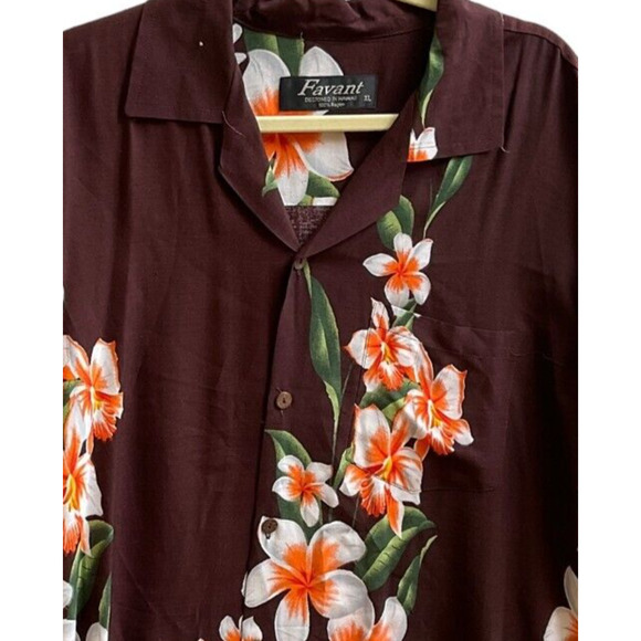 Favant Mens Hawaiian Tropical Floral Rayon Button Up Shirt Size XL  ith pocket - Picture 2 of 8